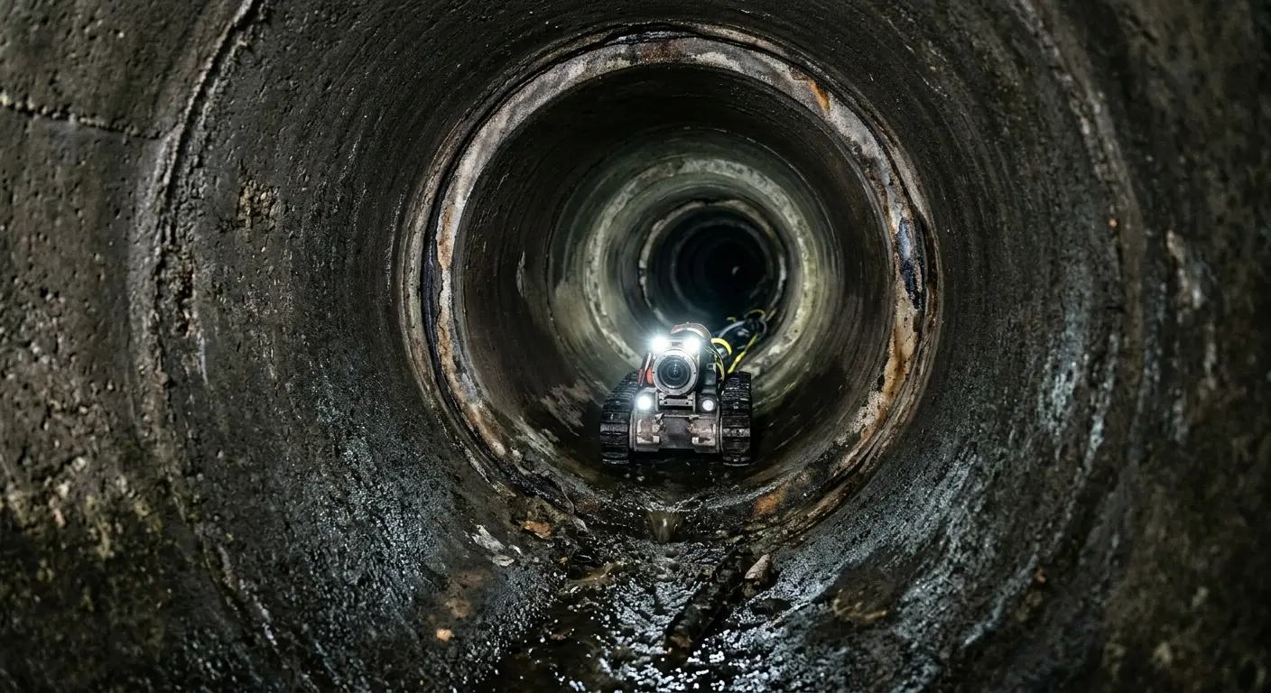 Robotic sewer camera inspecting pipe interior for Sewer Line Cleaning in East Vincent